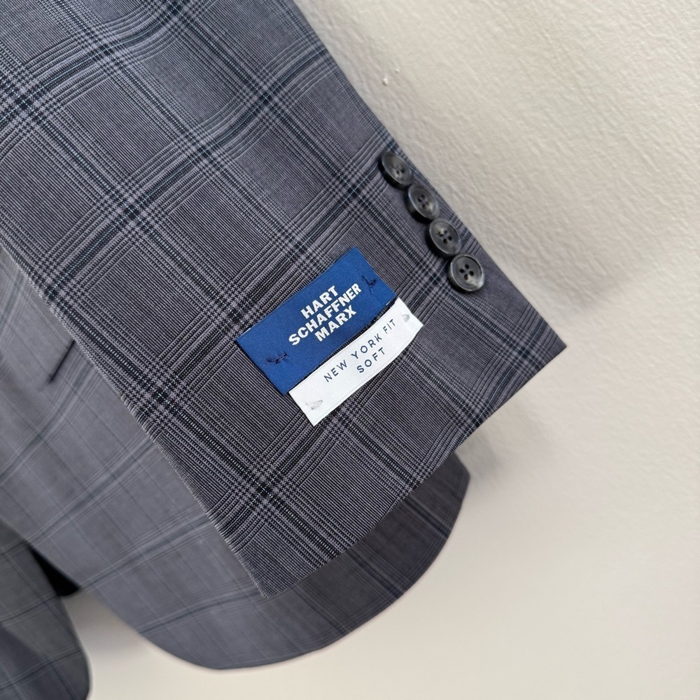 NWT Hart Schaffner Marx Gray Blue Plaid New York Fit 2pc Suit Jacket Pants - Picture 12 of 16